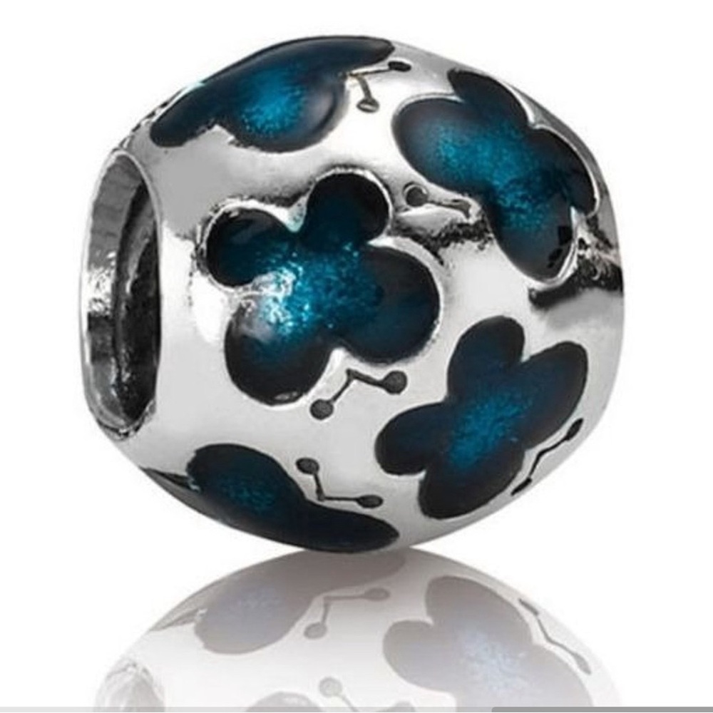 Pandora Retired Teal Enamel Butterfly with Sterling Silver Bead - 790438EN08